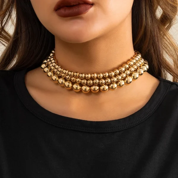 IngeSight.Z Vintage Exaggerated Plastic Big Ball Choker Necklace for Women Multi Layered Chunky Thick Clavicle Necklaces Jewelry