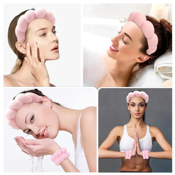 3PCS Spa Headband for Washing Face Wristband Set Sponge Makeup Headband Wrist Towels Bubble Hairband for Women Hair Accessories